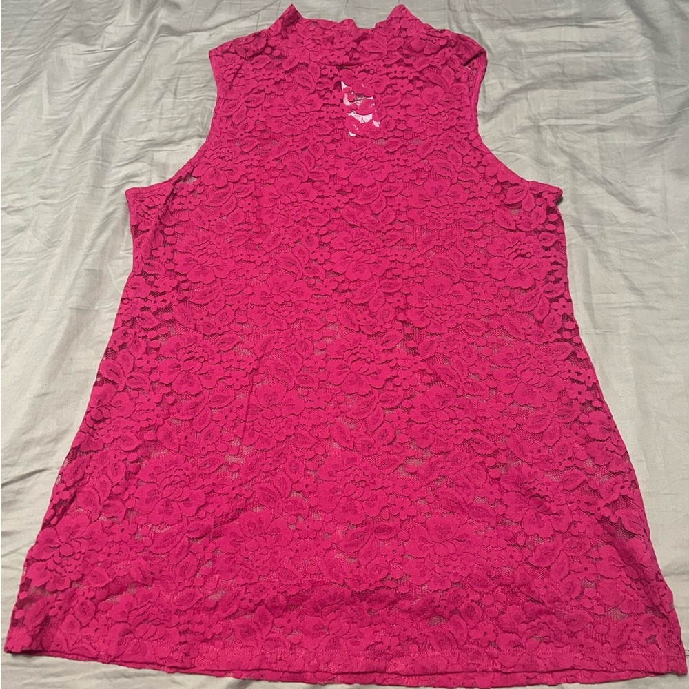 Torrid size 2 Fuchsia Lace Mock Neck Sleeveless Top